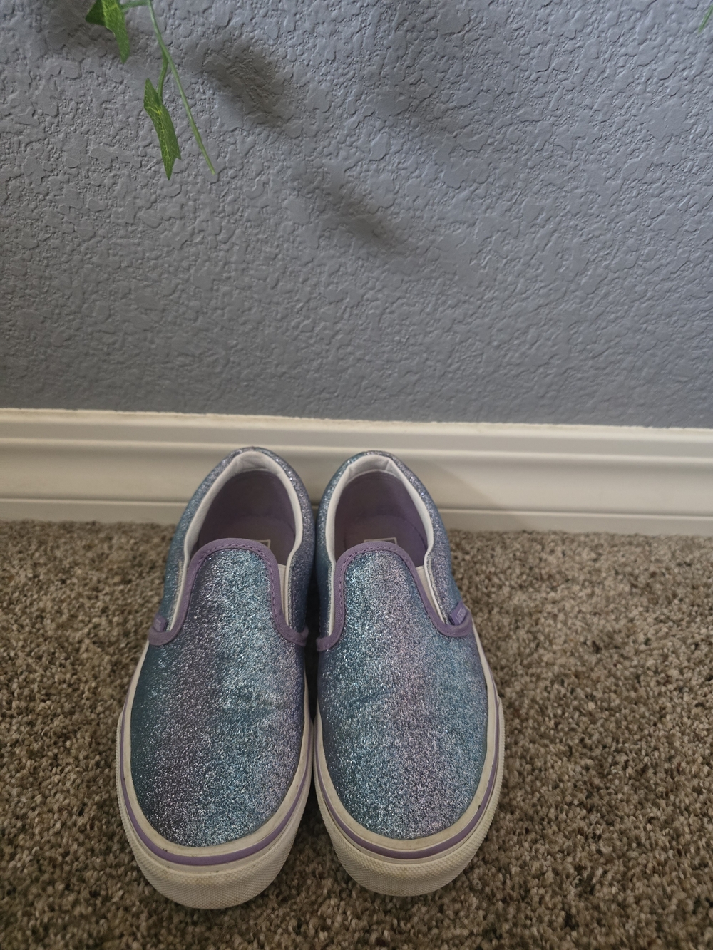 Girls' Vans Glitter Slip-On Sneakers in Blue and Purple